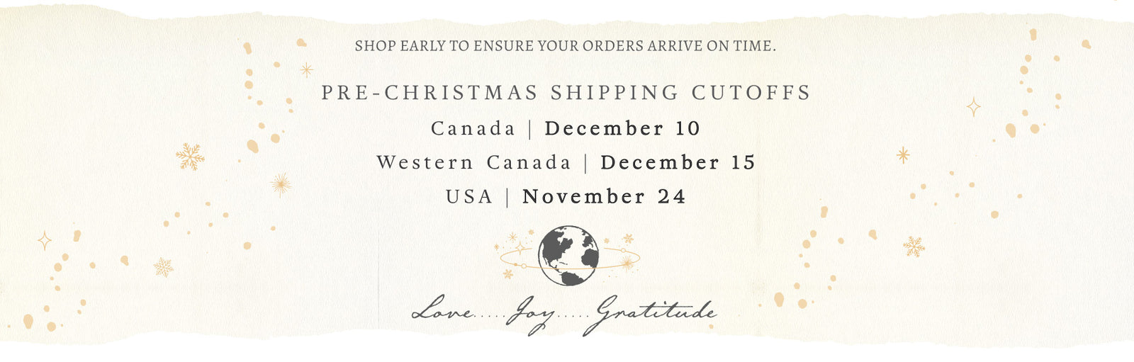Pre-Christmas shipping cutoffs announcement with decorative elements on a light background