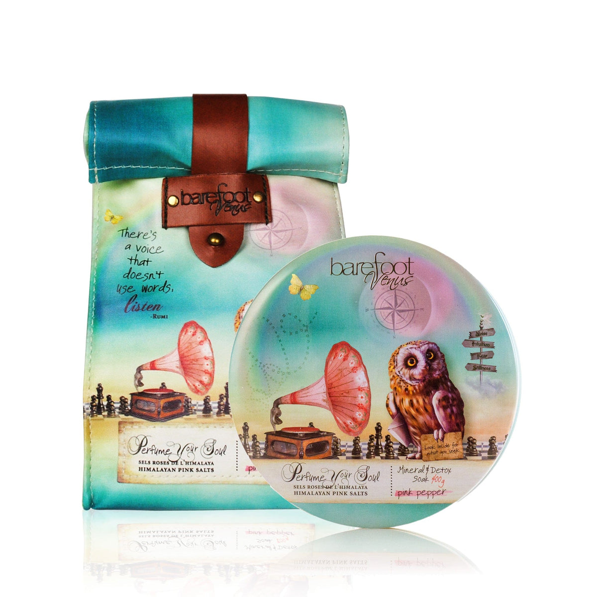 Whimsical Tin &amp; Refill Bag AROMATIC BLEND OF MINERAL-RICH SALTS Barefoot Venus