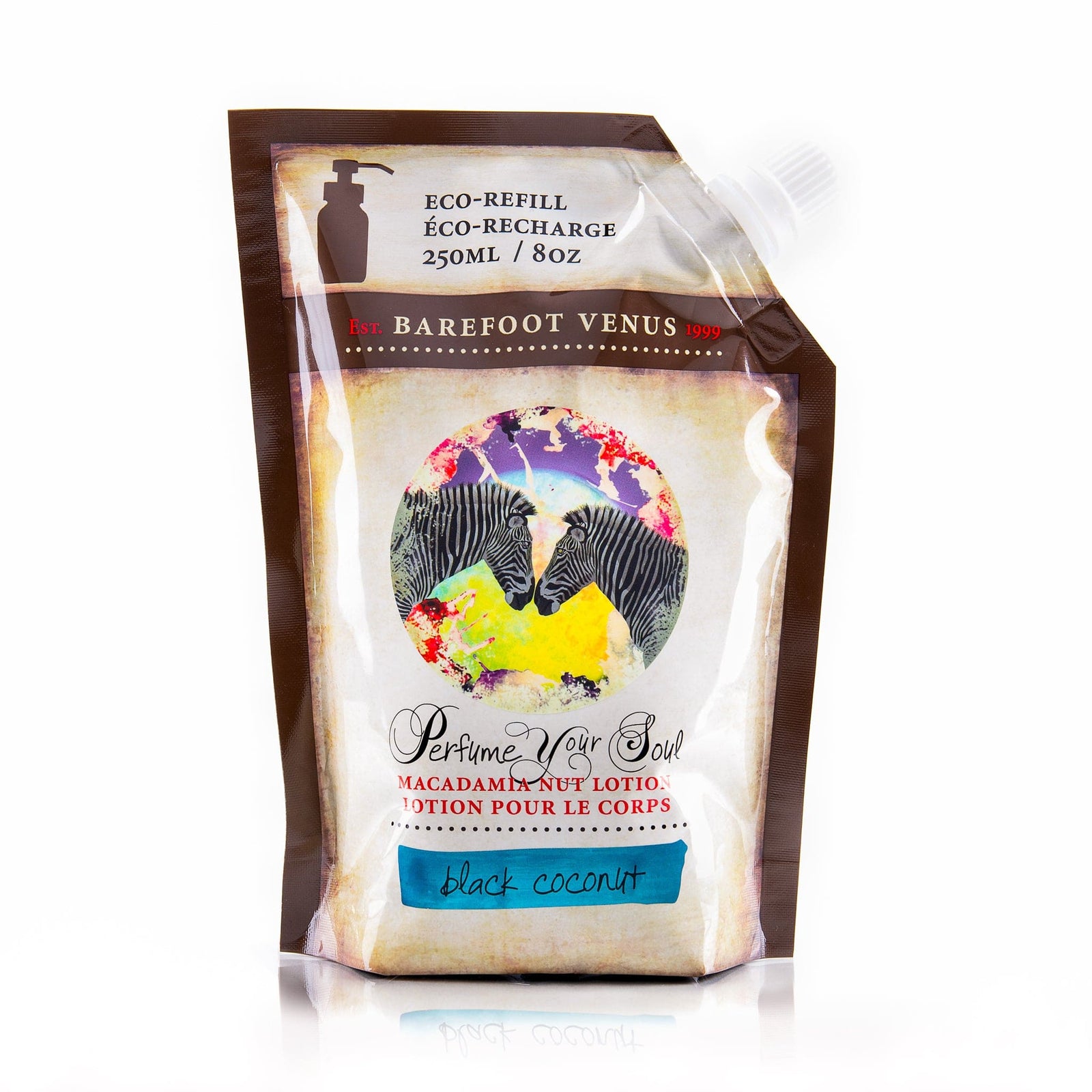 Black Coconut Lotion Eco Refill MORE TO LOVE. SUPER-HYDRATING MACADAMIA OIL. Barefoot Venus